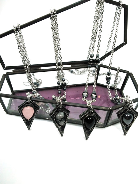 Goth Necklace - Pendulum with Stone Options