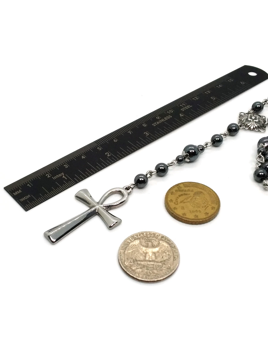 Goth Rosary - Goth Jewelry - Steel Ankh – JunkyardBat