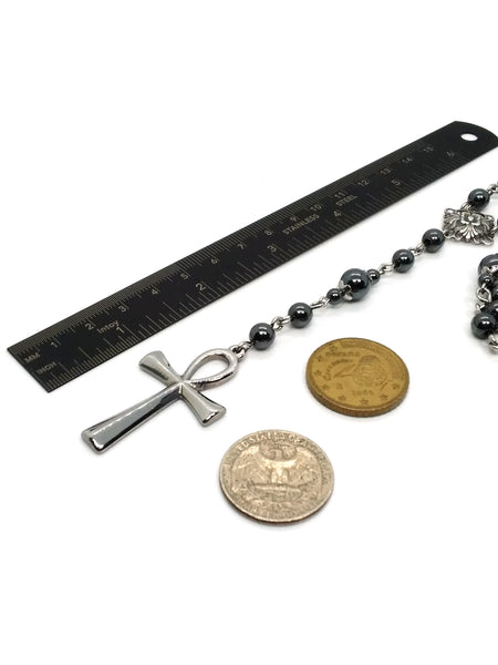 (Wholesale) Goth Rosary - Steel Ankh