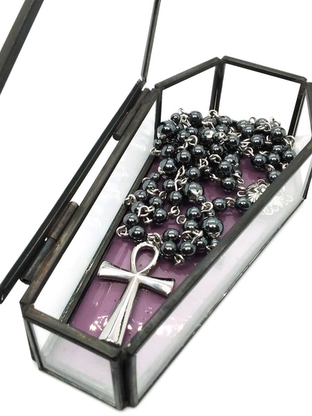 (Wholesale) Goth Rosary - Steel Ankh