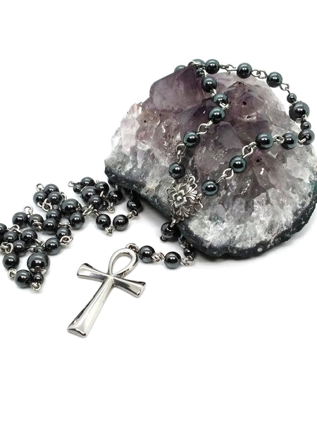 Goth Rosary - Steel Ankh