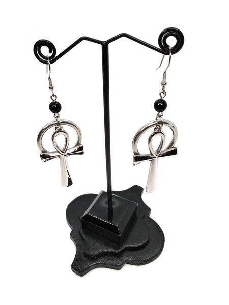 (Wholesale) Goth Earrings - Ankh and Ring