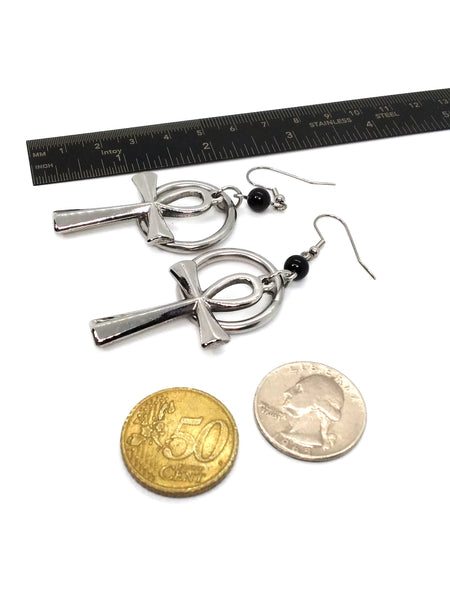 (Wholesale) Goth Earrings - Ankh and Ring