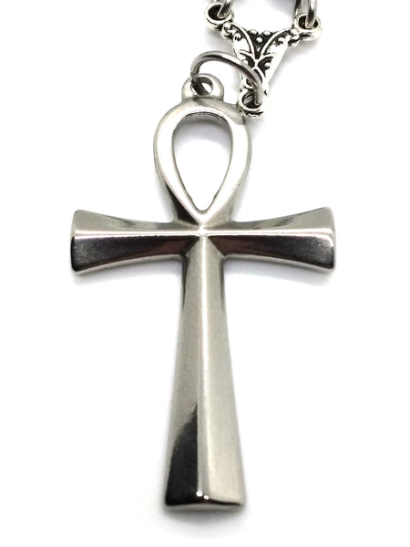 (Wholesale) Goth Necklace - Steel Ankh