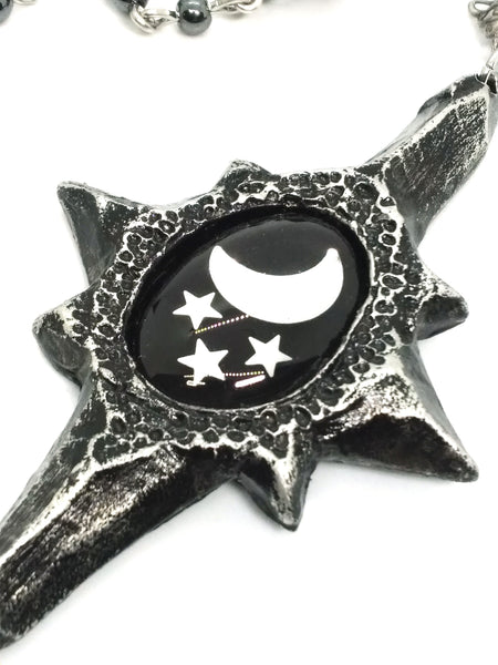 (Wholesale) Goth Necklace - Celestial Moon and Stars Pendant