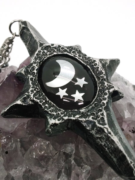 Goth Necklace - Celestial Moon and Stars Pendant