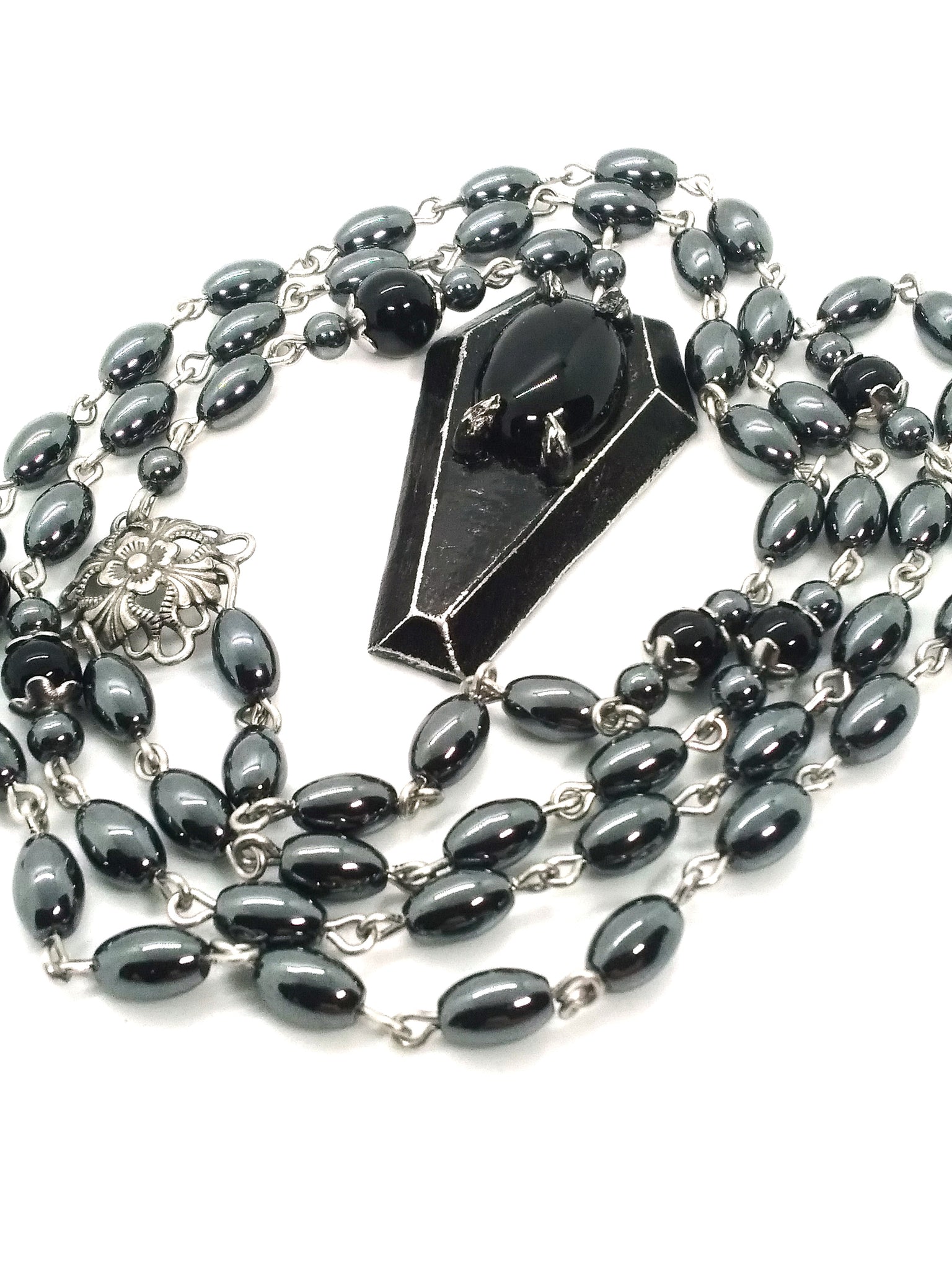 Goth Rosary - Coffin with Stone