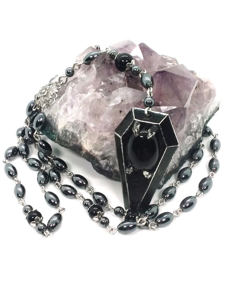 Goth Rosary - Coffin with Stone