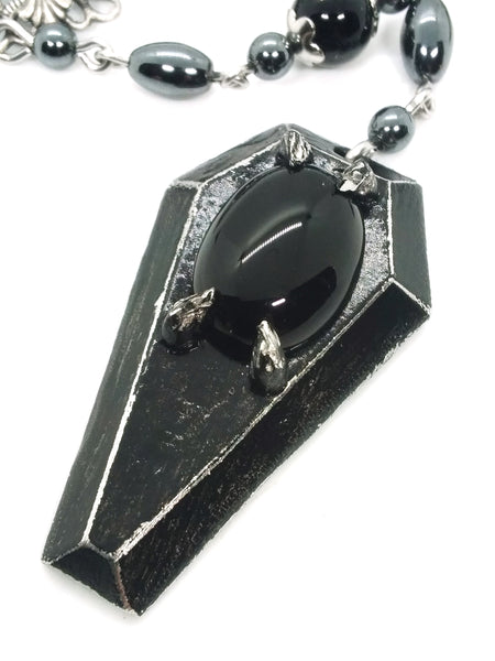 Goth Rosary - Coffin with Onyx