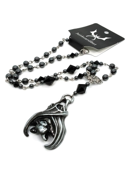 (Wholesale) Goth Necklace - Hanging Bat Necklace