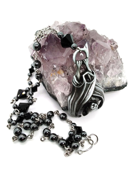 Goth Necklace - Hanging Bat Necklace