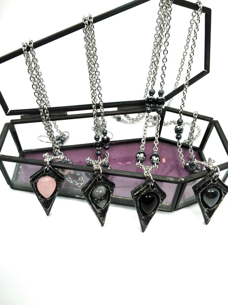 (Wholesale) Goth Necklace - Pendulum with Stone Options