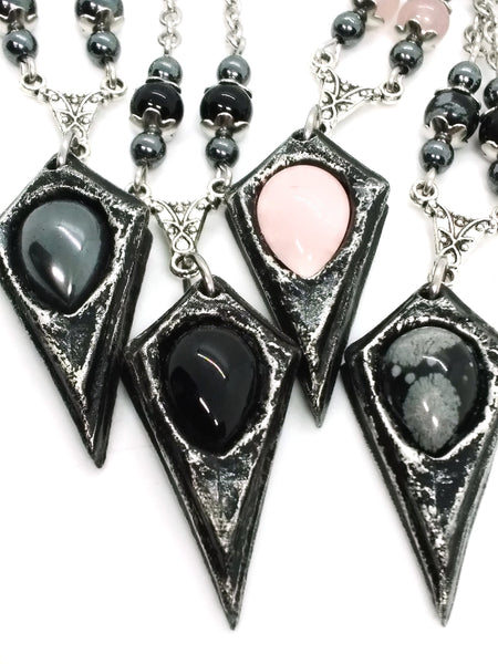 (Wholesale) Goth Necklace - Pendulum with Stone Options