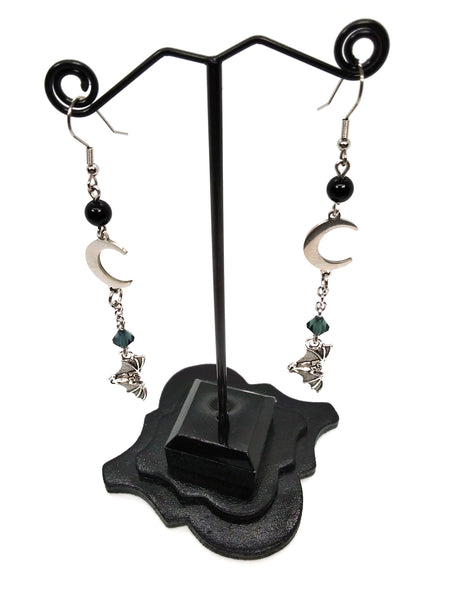 Goth Earrings - Bat and Moon