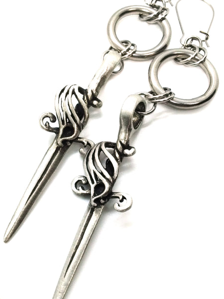 Goth Earrings - Dagger and Ring