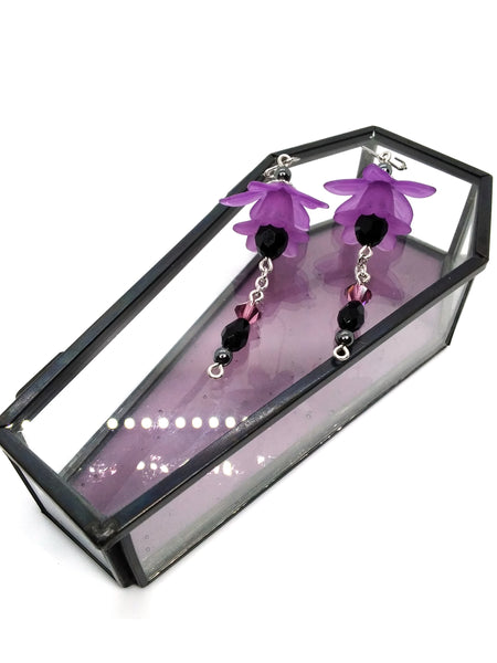 Goth Earrings - Flower Dangle Earrings - Nightshade Purple