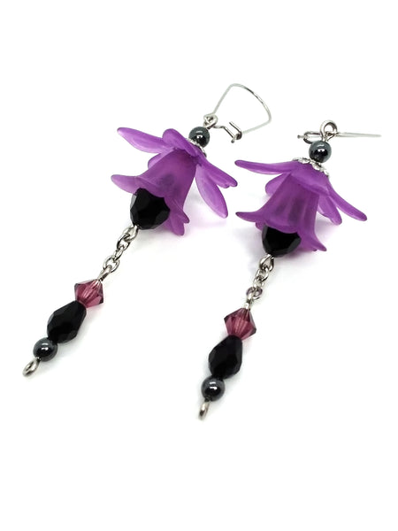 Goth Earrings - Flower Dangle Earrings - Nightshade Purple