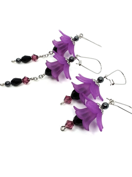Goth Earrings - Flower Dangle Earrings - Nightshade Purple