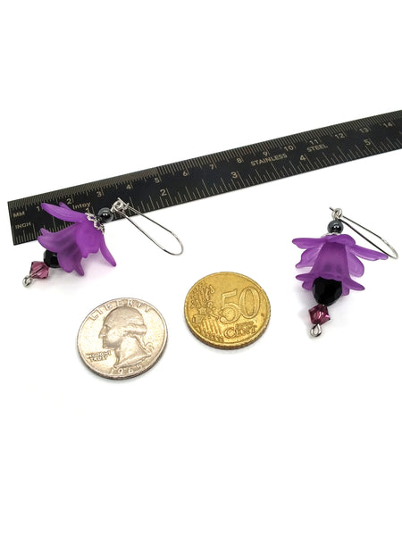 Goth Earrings - Flower Dangle Earrings - Nightshade Purple