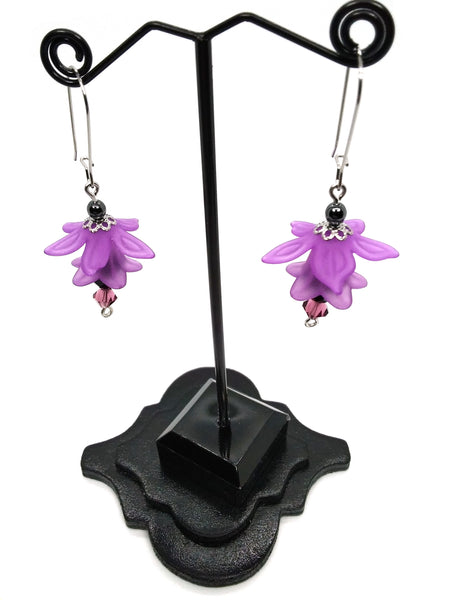 (Wholesale) Goth Earrings - Flower Dangle Earrings - Nightshade Purple