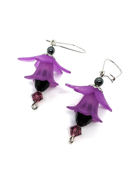 (Wholesale) Goth Earrings - Flower Dangle Earrings - Nightshade Purple