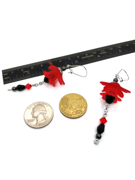 Goth Earrings - Flower Dangle Earrings - Crimson