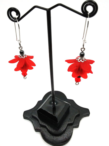 Goth Earrings - Flower Dangle Earrings - Crimson