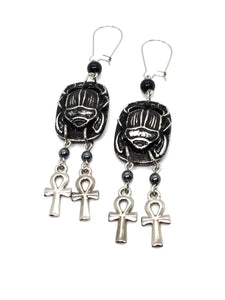 Goth Earrings - Scarab and Ankh
